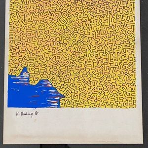 Keith Haring *Estate Art* Exquisite Ink, Eye Catching Mixed Media 8"x12" w/C.O.A